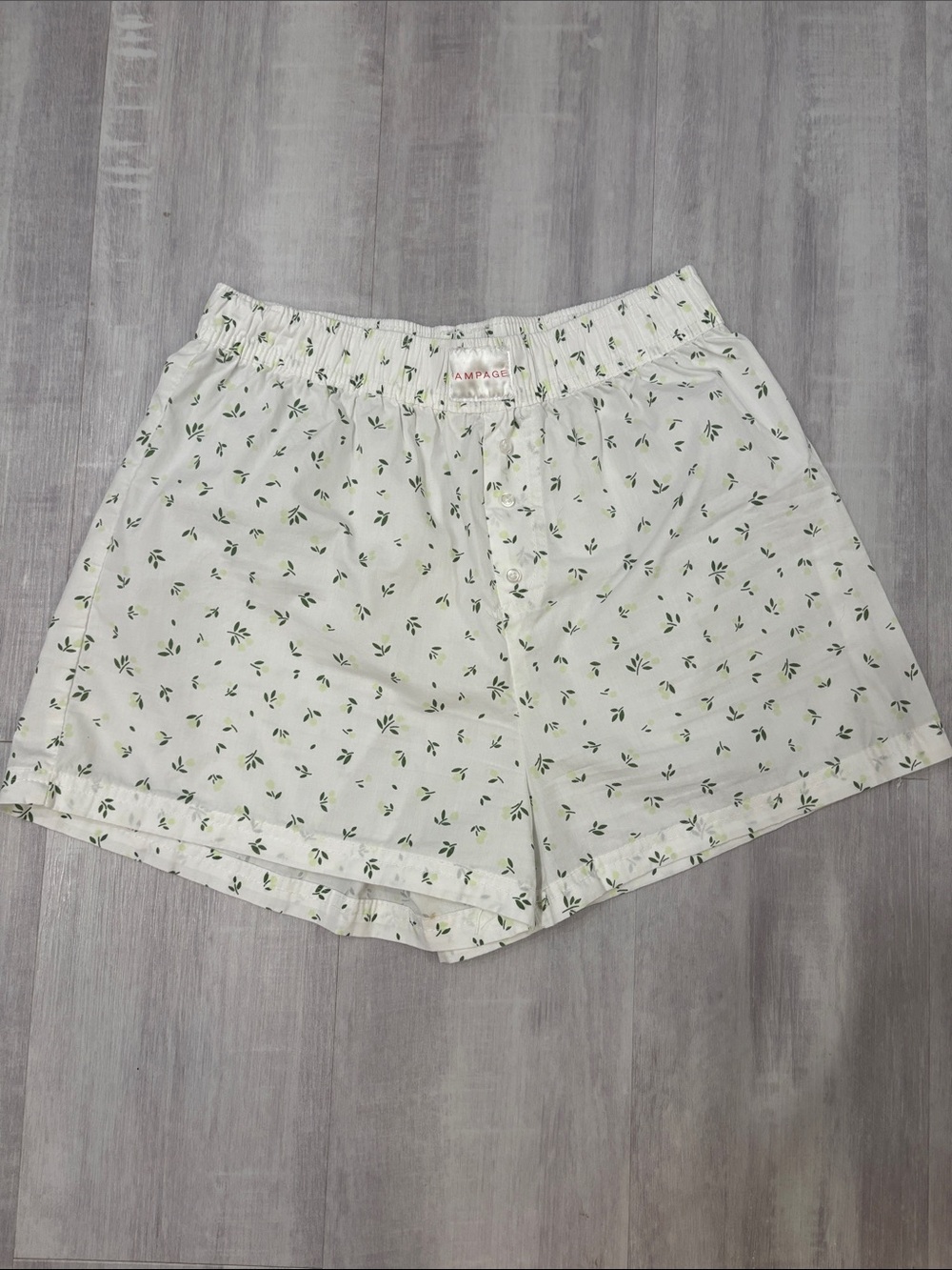 Rampage White Boxer Shorts with Green Leaf Motif Medium